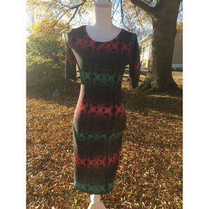 NWT Lularoe Women’s Julia Dress Size XS Geometric Black Pink Green Y4